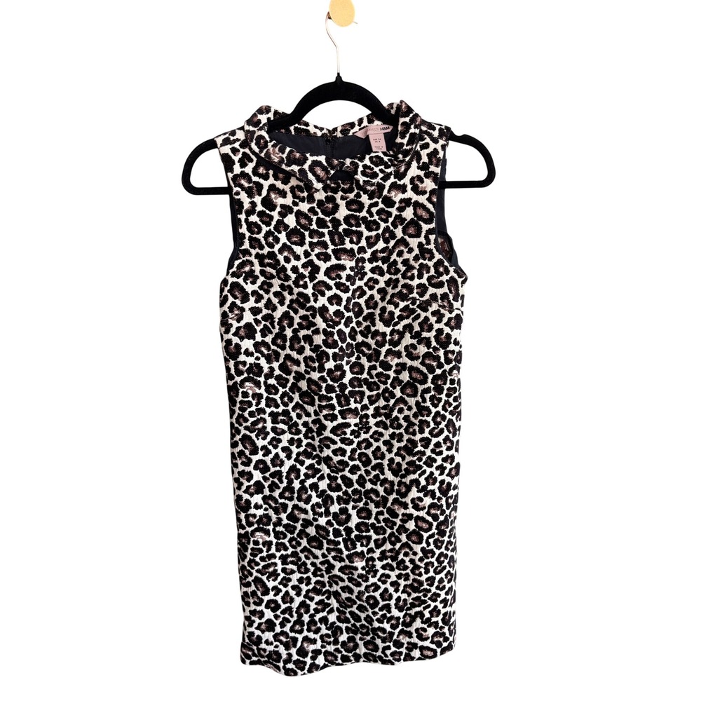 H&M Leopard Print Sleeveless Shift Dress Peter Pan Collar Metallic Rose Gold 4